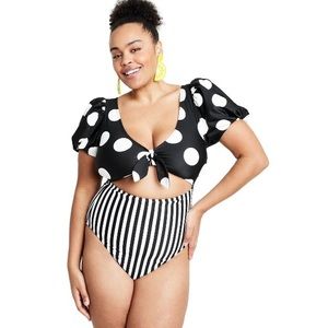 NWT brand new TABITHA BROWN for Target swimsuit stripes/polka dots size L large